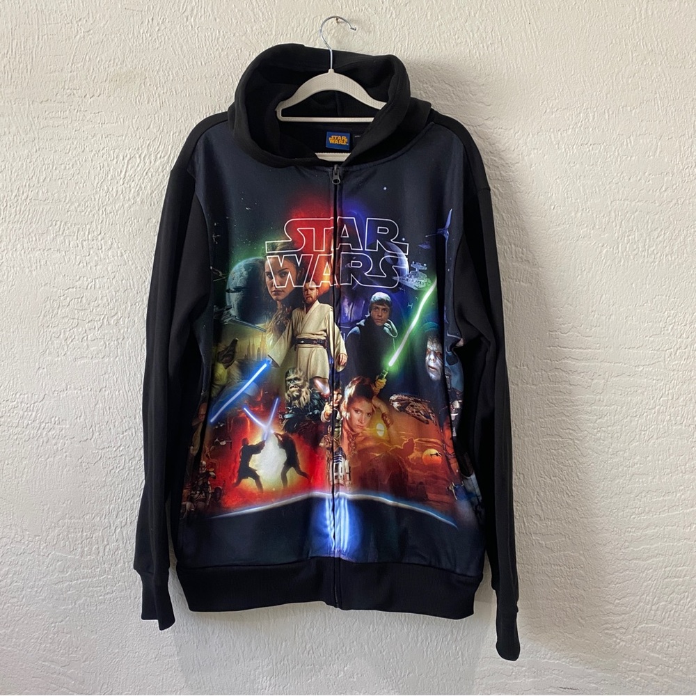 Star Wars All Over Front Graphic Full Zip Hoodie Mens Medium